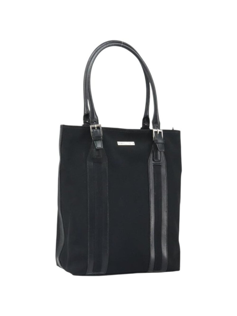 GUCCI Tote Bag Canvas Leather Black Silver 001 1098 2123